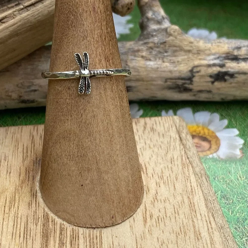 Sterling Silver Dainty Sideway Dragonfly Ring, Insect Ring